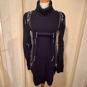 Women's Navy Blue Turtleneck Sweater Dress - Size Small